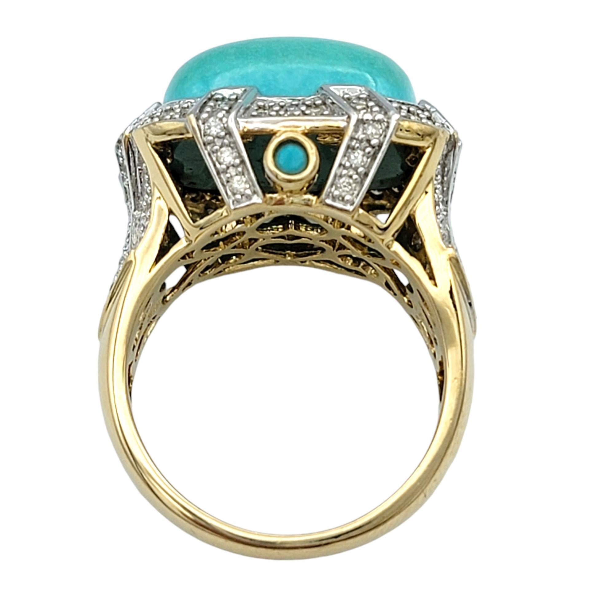 Women's Turquoise Sugarloaf Cabochon Cocktail Ring with Diamonds in 14 Karat Gold For Sale