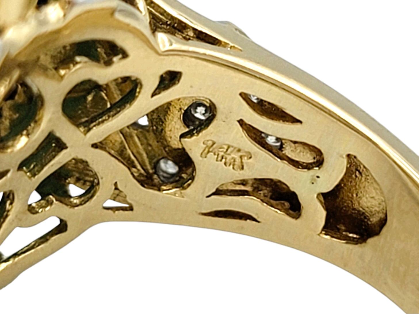 Turquoise Sugarloaf Cabochon Cocktail Ring with Diamonds in 14 Karat Gold For Sale 4