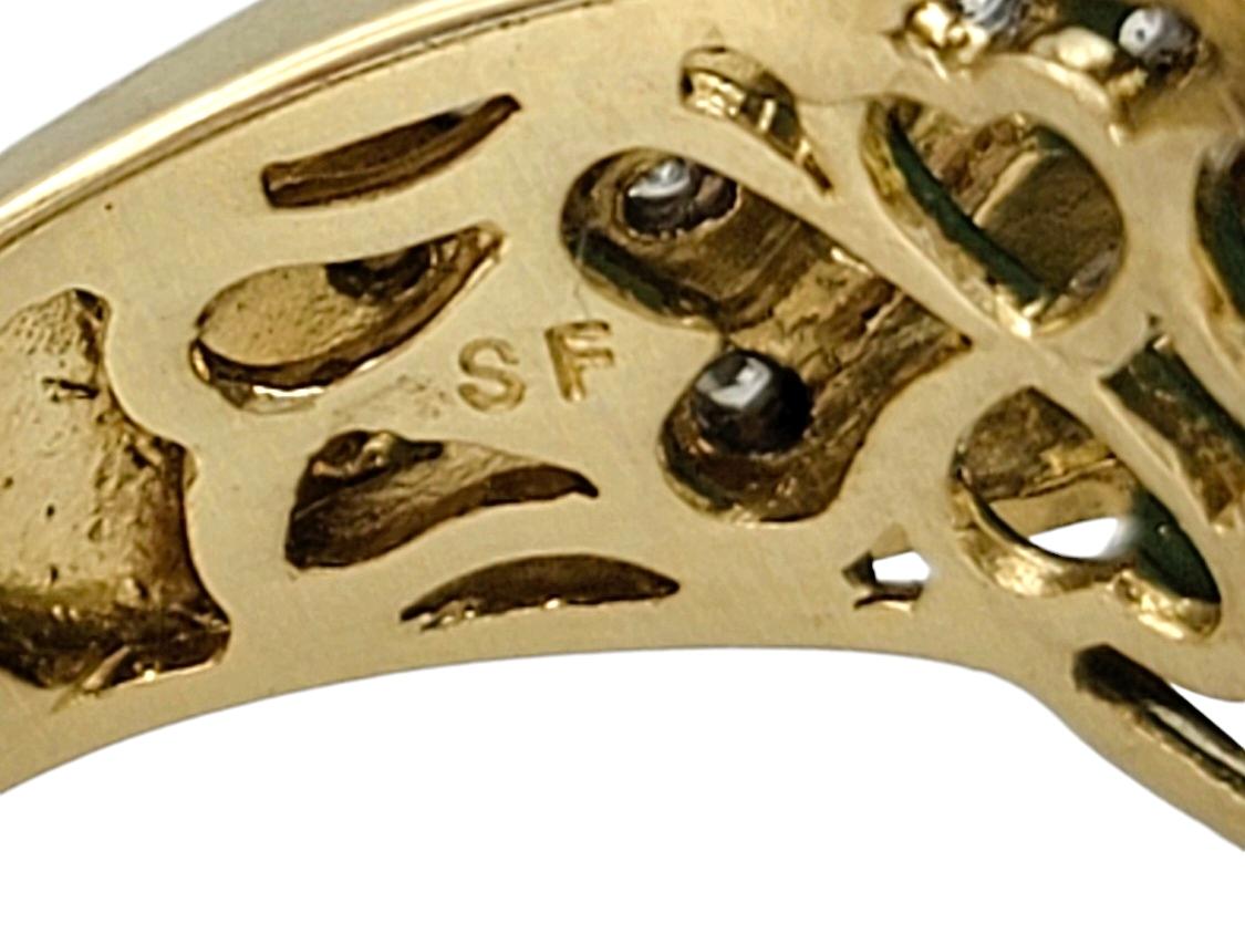 Turquoise Sugarloaf Cabochon Cocktail Ring with Diamonds in 14 Karat Gold For Sale 5