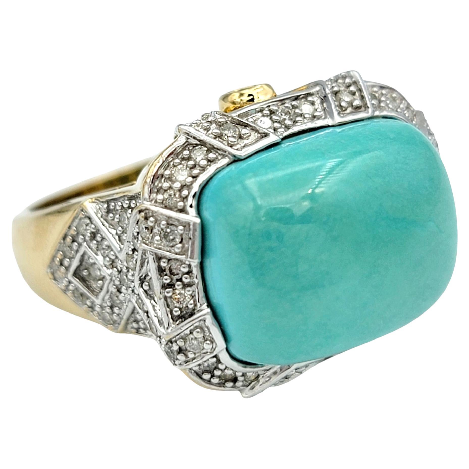Turquoise Sugarloaf Cabochon Cocktail Ring with Diamonds in 14 Karat Gold