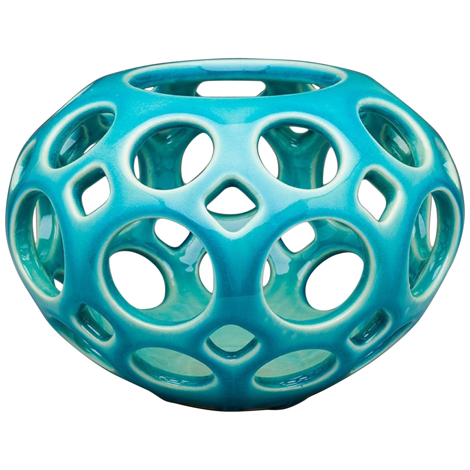  Ceramic Turquoise Candleholder For Sale