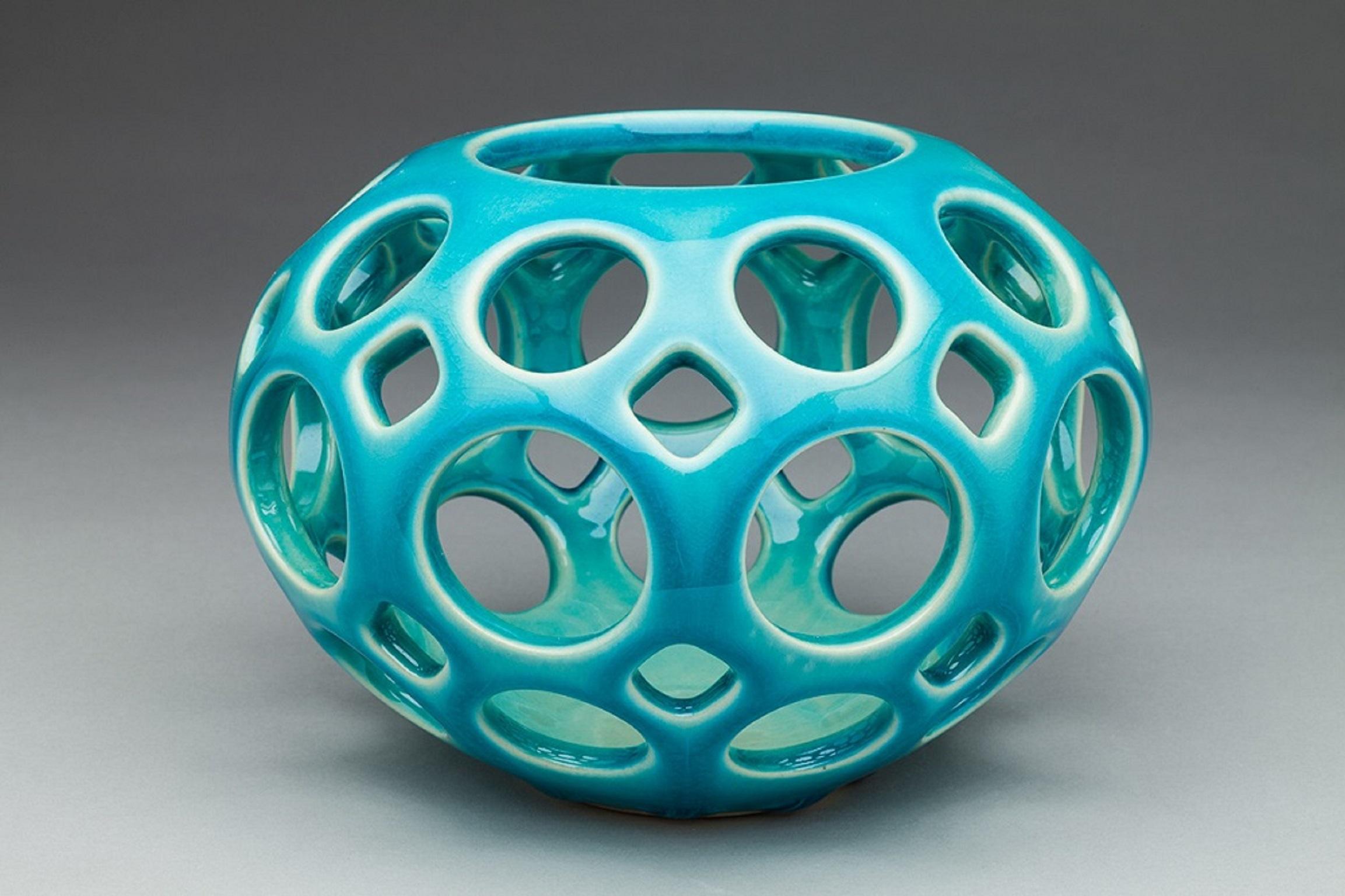 Adam Style  Ceramic Turquoise Candleholder For Sale