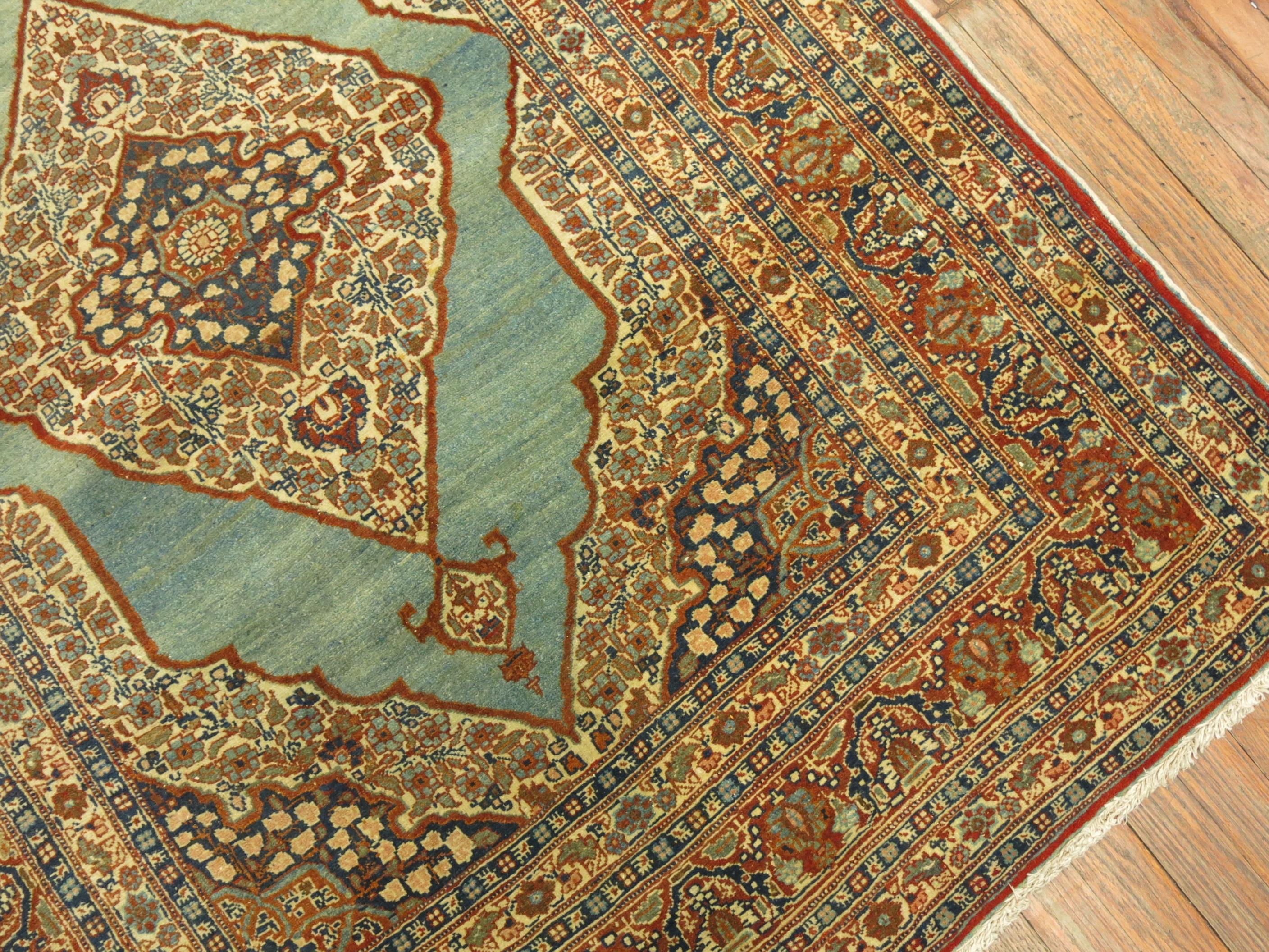 20th Century Turquoise Tabriz Haji Jali Li Li Rug For Sale