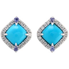 Boucles d'oreilles en or 14 carats Turquoise Tanzanite Diamant