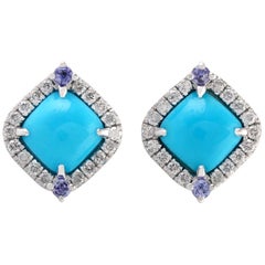 Boucles d'oreilles en or 18 carats Turquoise Tanzanite Diamant