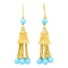Turquoise and Gold Tassel Earrings