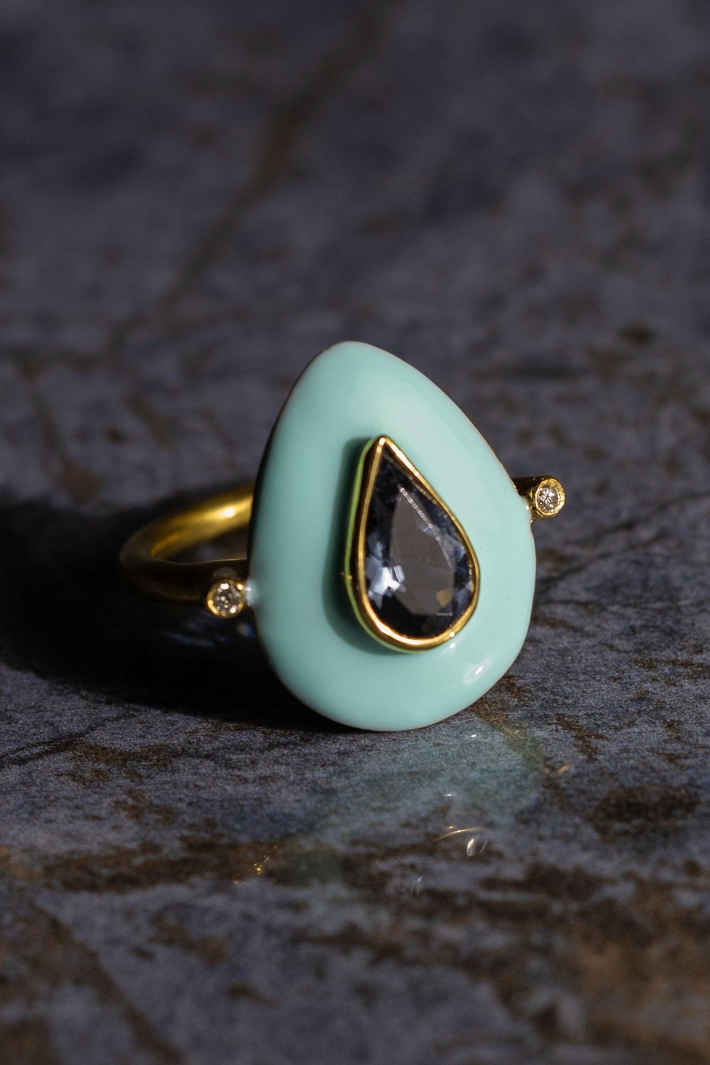 Pear Cut Turquoise Tear Ring For Sale