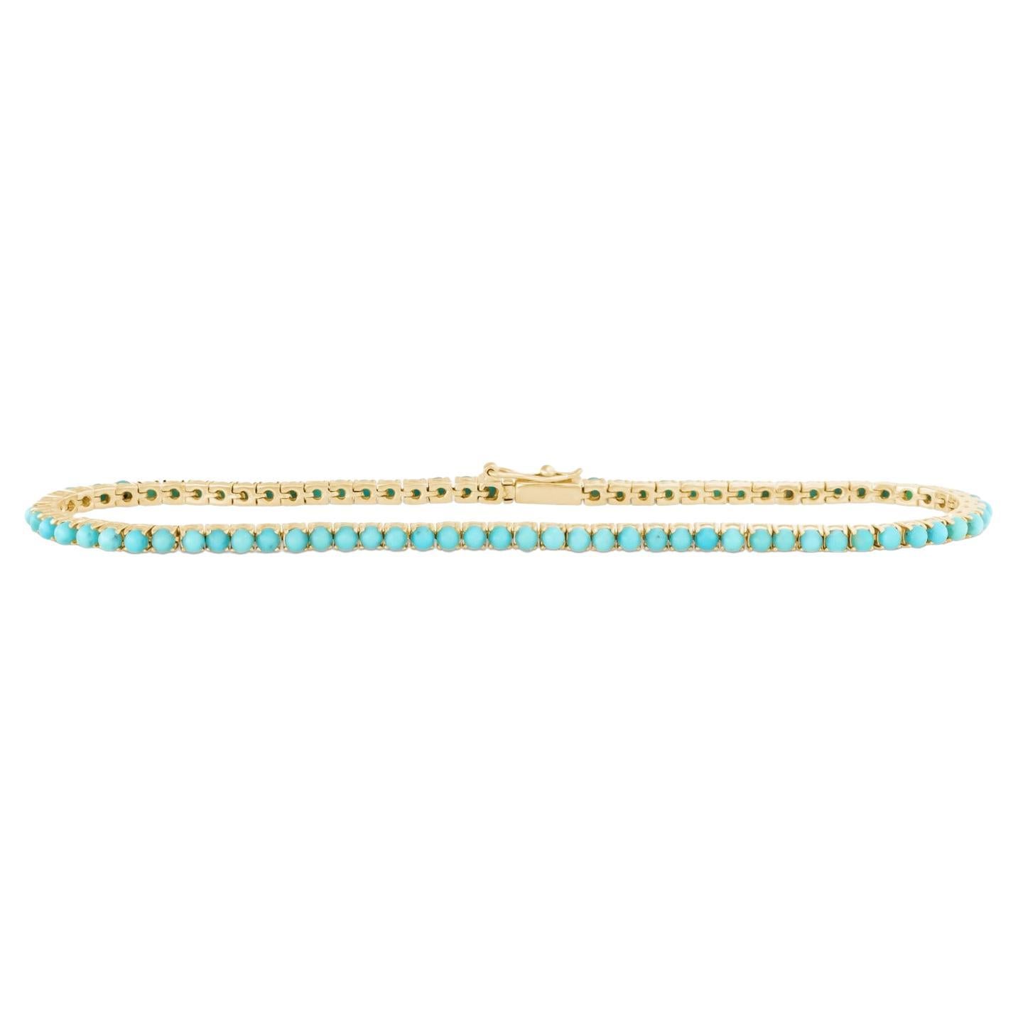 Bracelet tennis en or jaune 14 carats et turquoise