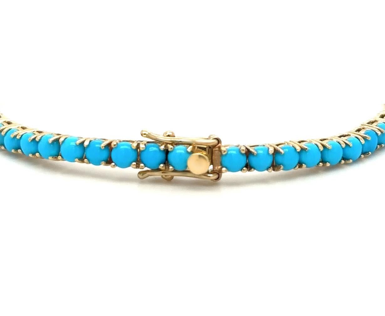 Cabochon Turquoise Tennis Bracelet 6.25 Carats 14K Yellow Gold For Sale