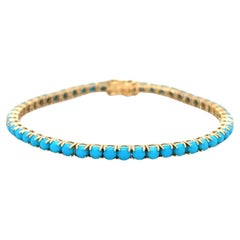 Vintage Turquoise Tennis Bracelet 6.25 Carats 14K Yellow Gold
