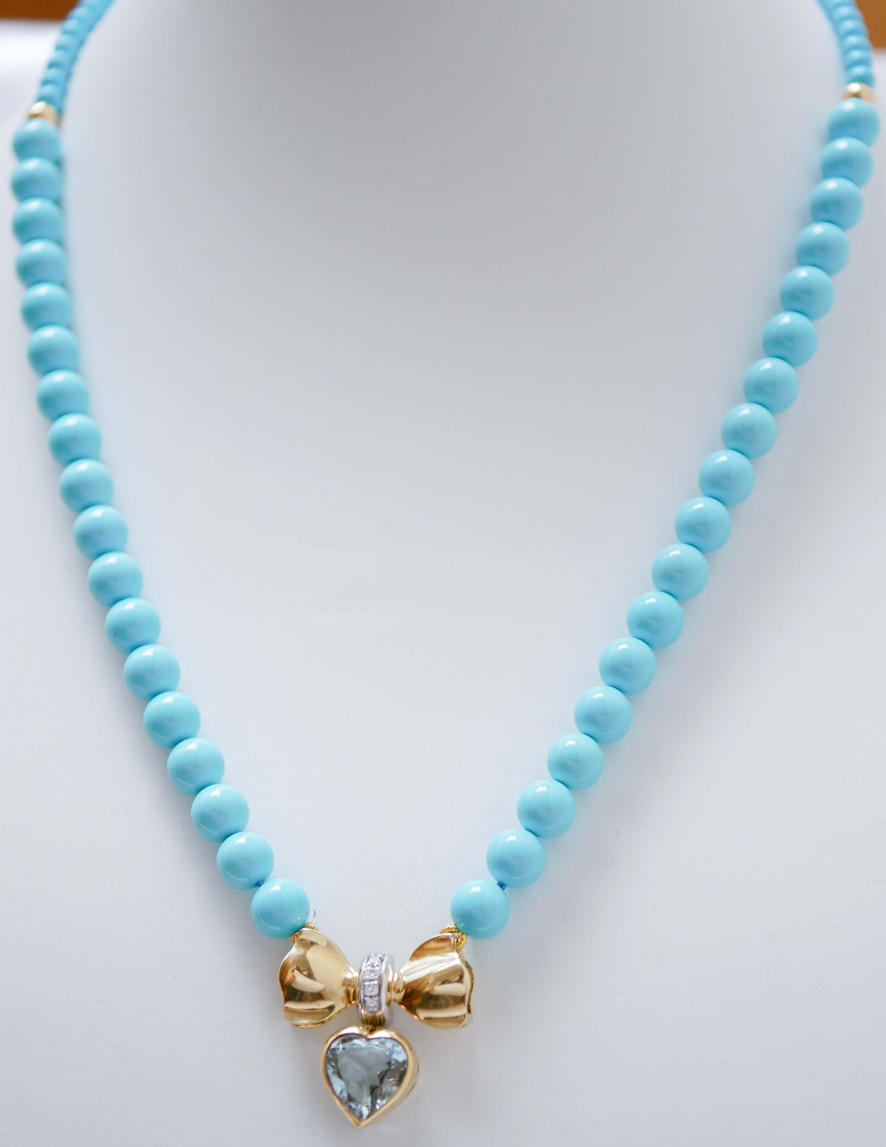 Retro Turquoise, Topaz, Diamonds, 18 Karat Yellow Gold Necklace. For Sale