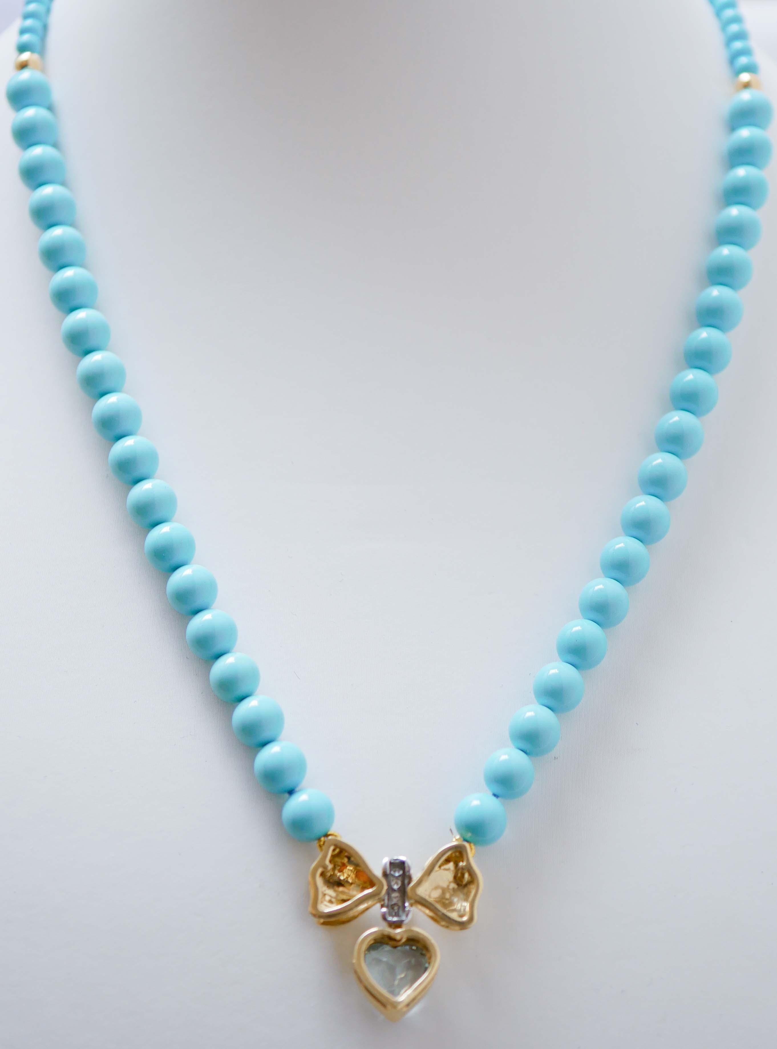 Turquoise, Topaz, Diamonds, 18 Karat Yellow Gold Necklace. In Good Condition For Sale In Marcianise, Marcianise (CE)