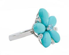 Turquoise, Topaz, Diamonds, Platinum Ring.