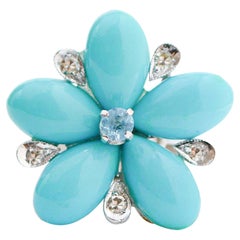 Platinring mit Türkis, Topas, Diamanten, Platin.