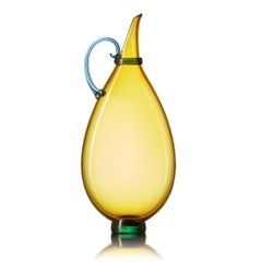 Turquoise, Topaz, Ruby Set of 3 Colorful Hand Blown Glass Decanters, Vetro Vero
