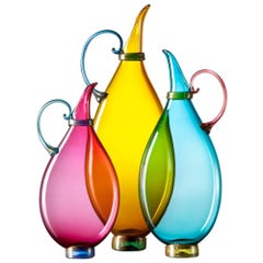 Turquoise:: Topaze:: Rubis Ensemble de 3 carafes colorées en verre soufflé à la main:: Vetro Vero