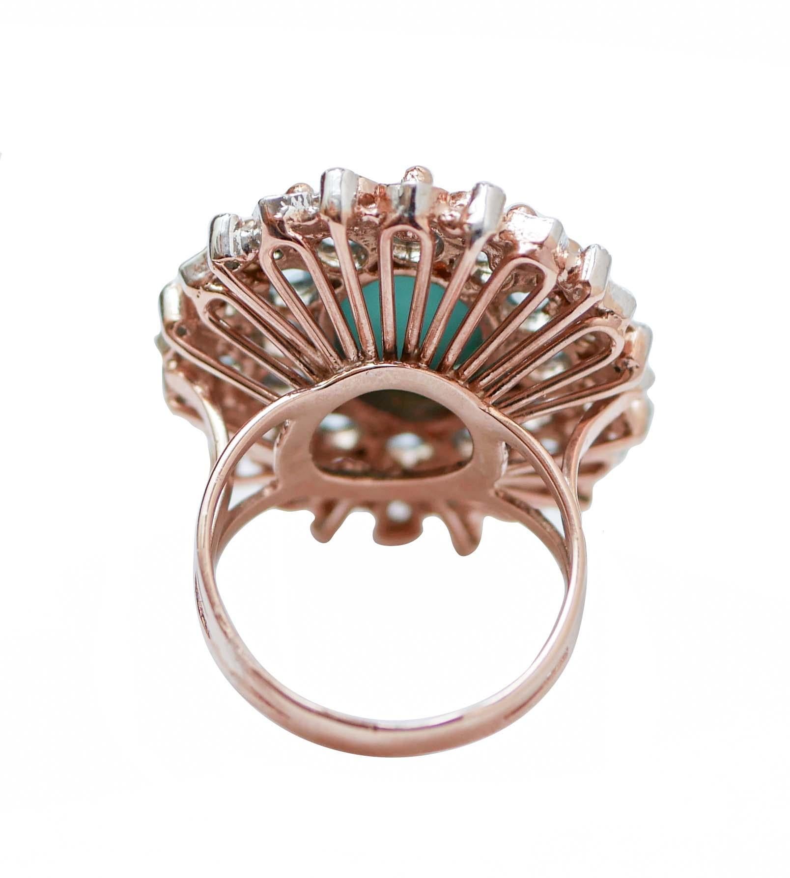 Retro Turquoise, Topazs, Diamonds, Rose Gold and Silver Ring. For Sale