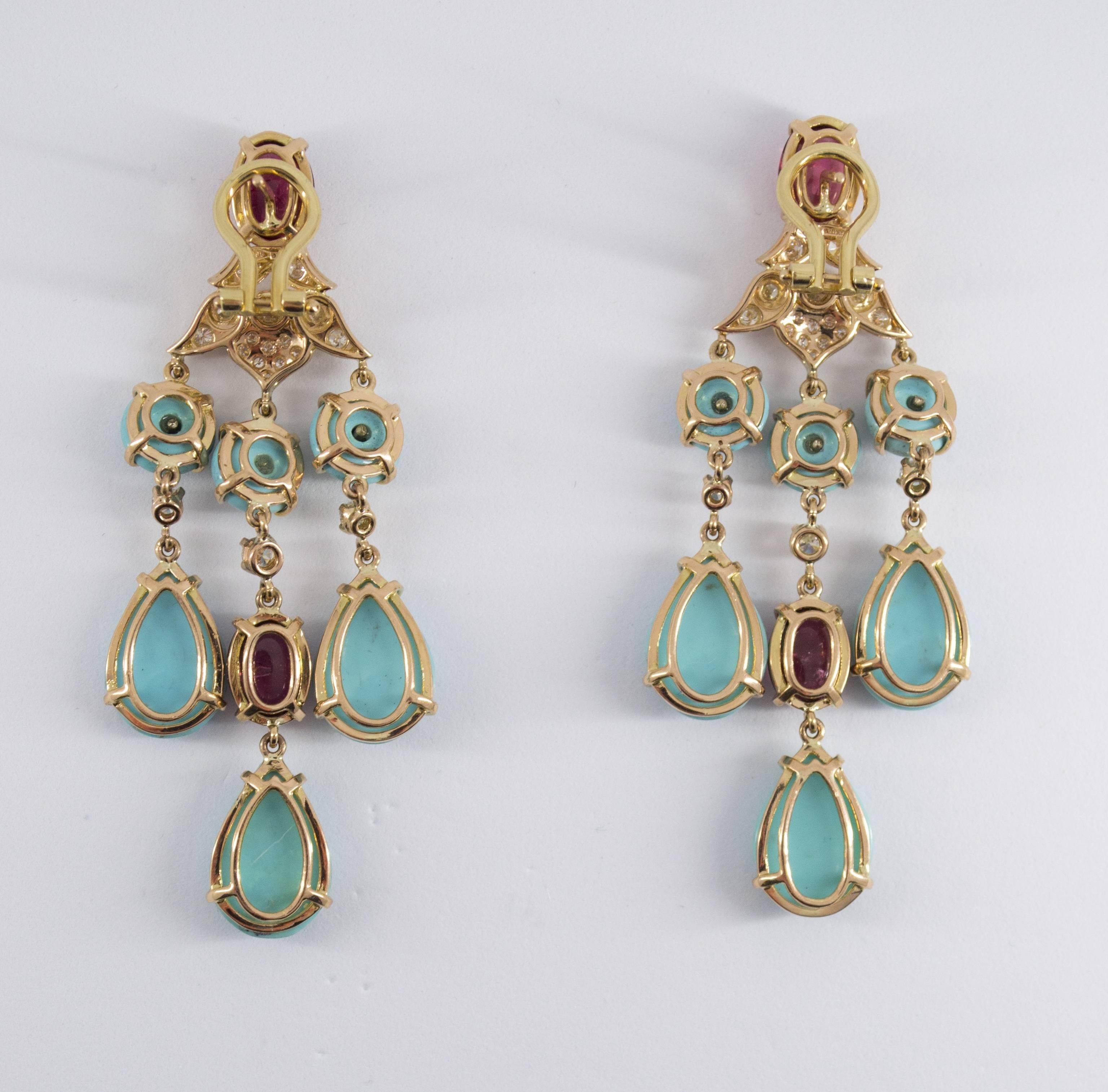 Turquoise Tourmaline 1.40 Carat Diamond Yellow Gold Clip-On Earrings 9