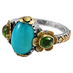 Turquoise Tourmaline 18K Gold Silver Statement Ring