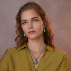 Emma Chapman Turquoise Tourmaline Diamond 18K Yellow Gold Statement Pendant
