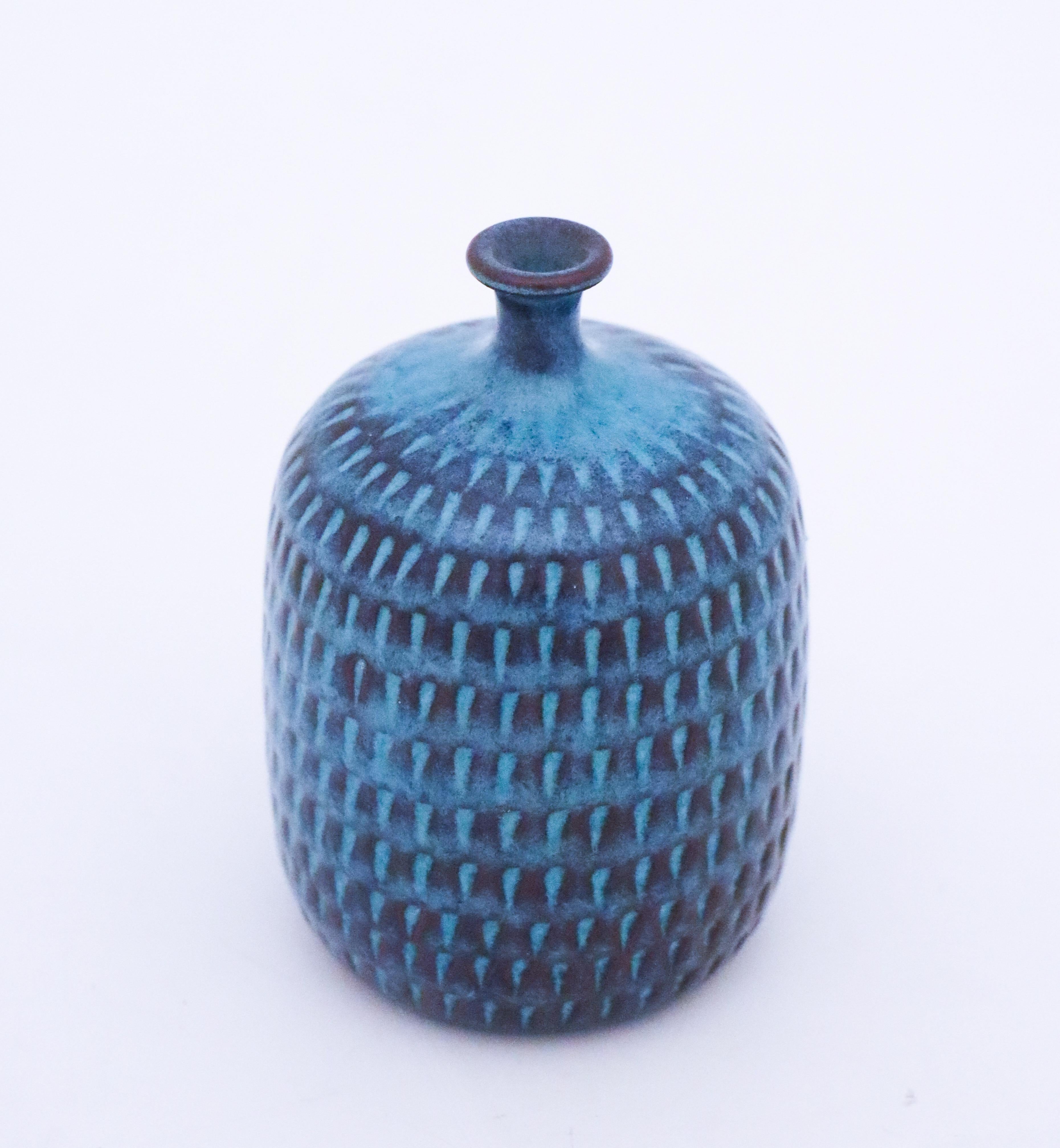 Scandinavian Modern Turquoise Vase in Stoneware, Stig Lindberg, Gustavsbergs Studio
