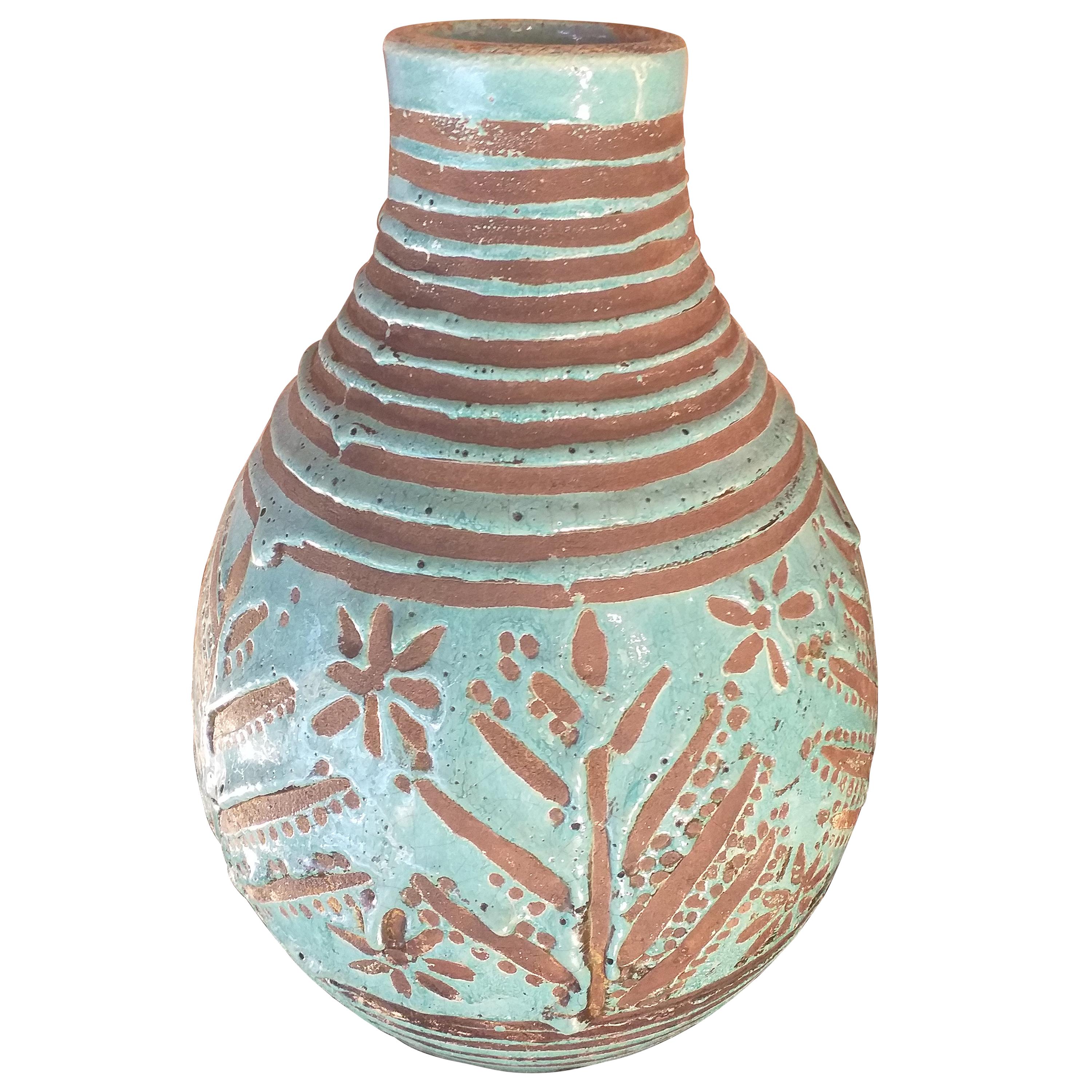 Turquoise Vase, Jean Besnard, 1930 For Sale