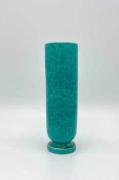 Turquoise Vase With Gold Flower by Wilhelm Kåge