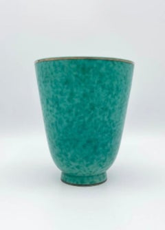 Turquoise Vase With Gold Flowers by Wilhelm Kåge