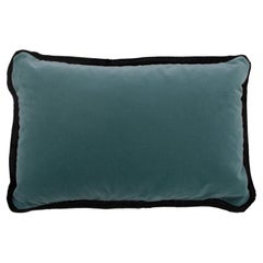 Coussin en velours turquoise avec bordure à double épingle et dos en lin