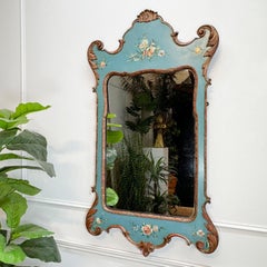 Turquoise Venetian Hand Carved Mirror, Circa 1920, with Floral Motifs