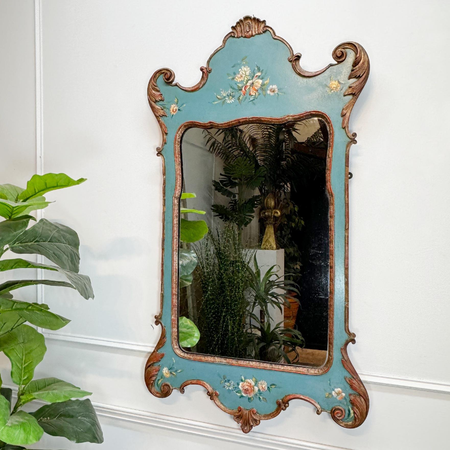 Italian Turquoise Venetian Mirror Circa 1920 For Sale