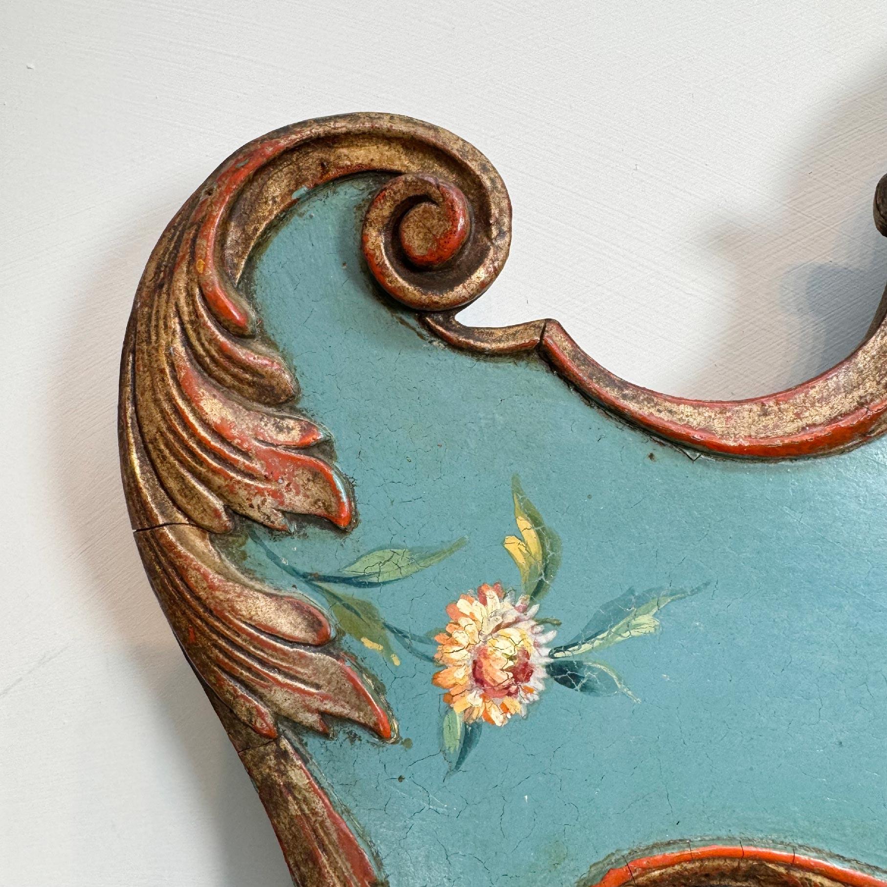 Hand-Carved Turquoise Venetian Mirror Circa 1920 For Sale