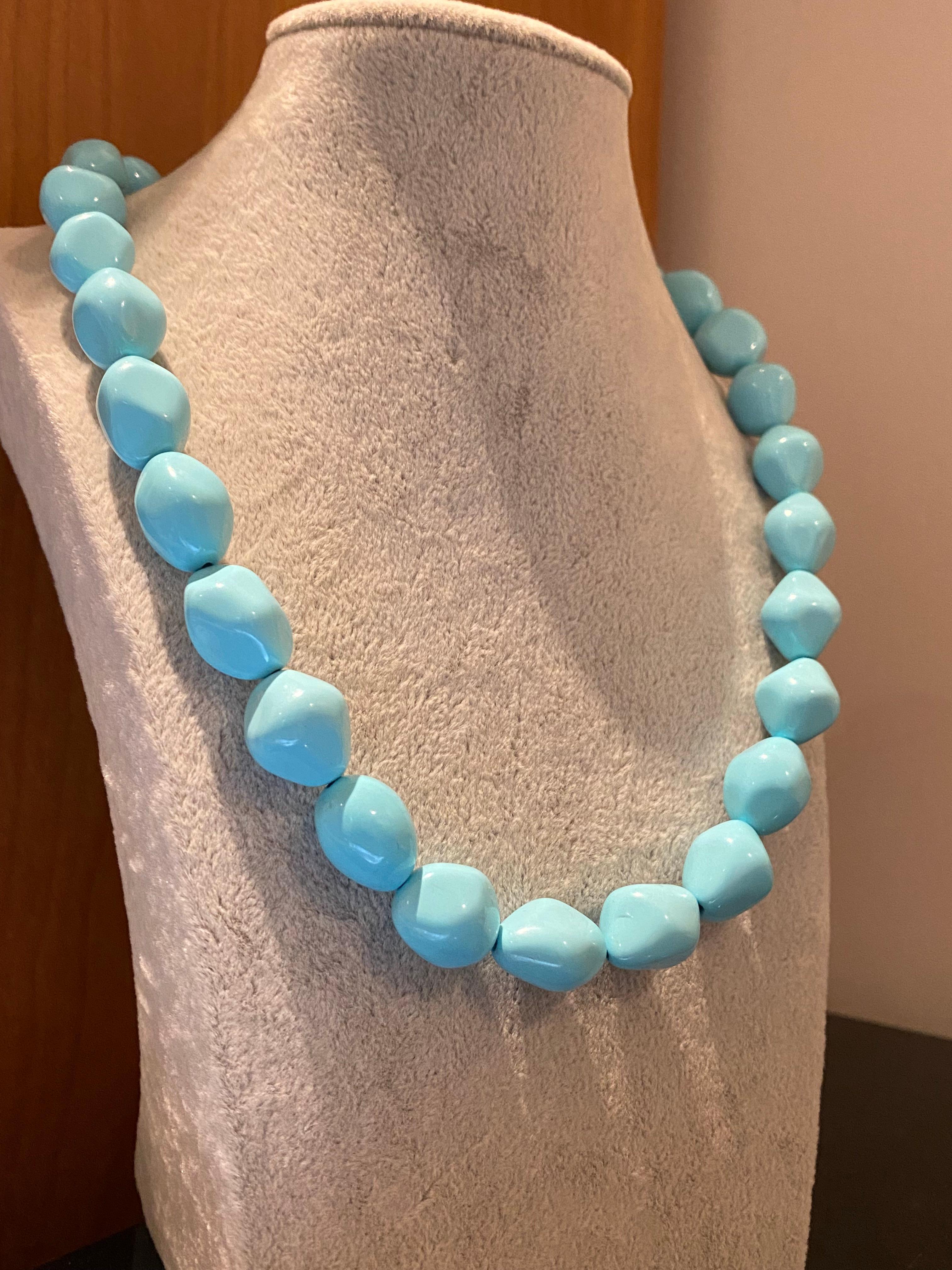 Antique Cushion Cut Turquoise Vintage Italian Necklace, 51cm long, Toggle Snake Turquoise Clasp.