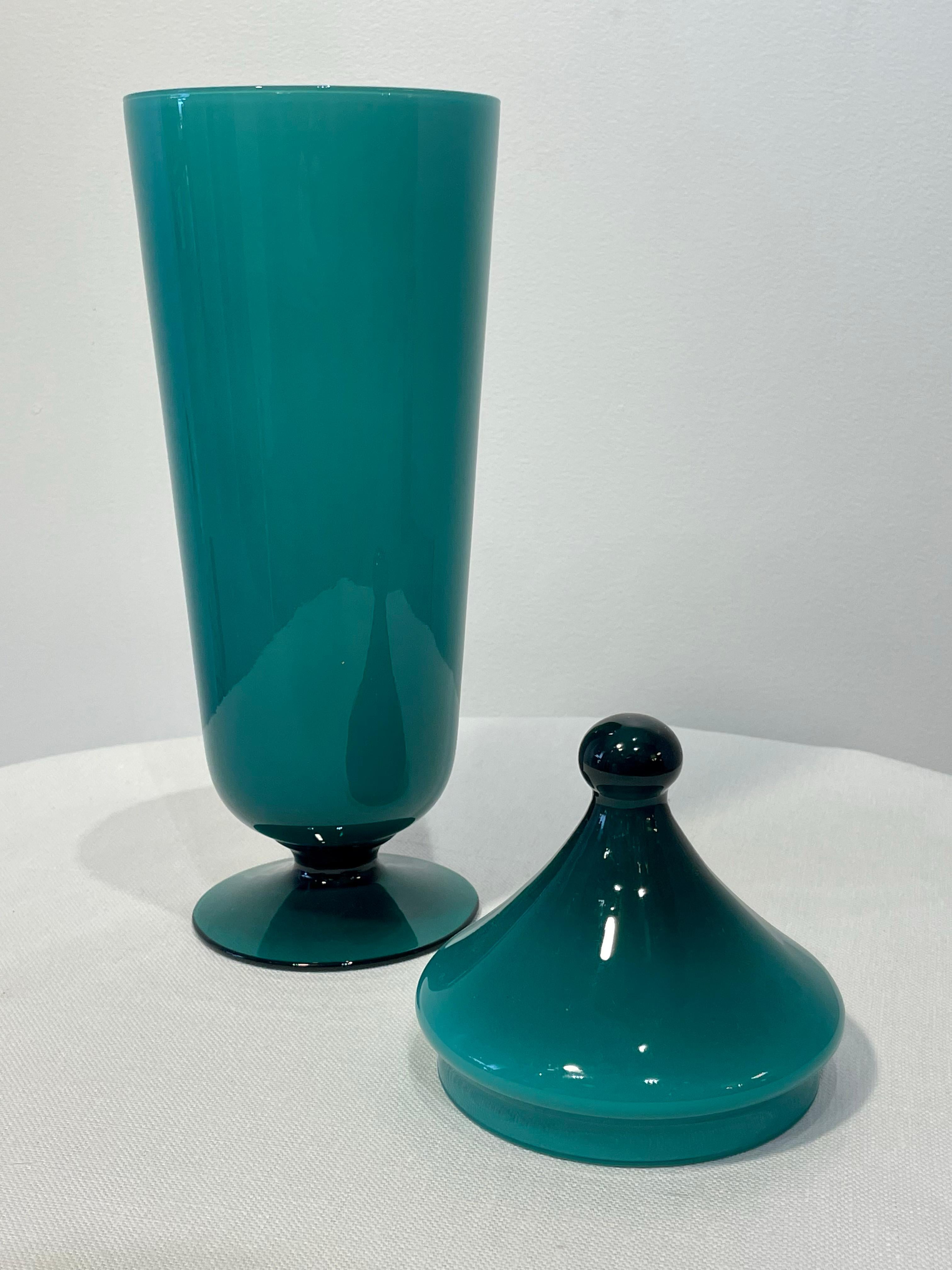 Italian Turquoise Vintage Murano Glass Jar, Tall