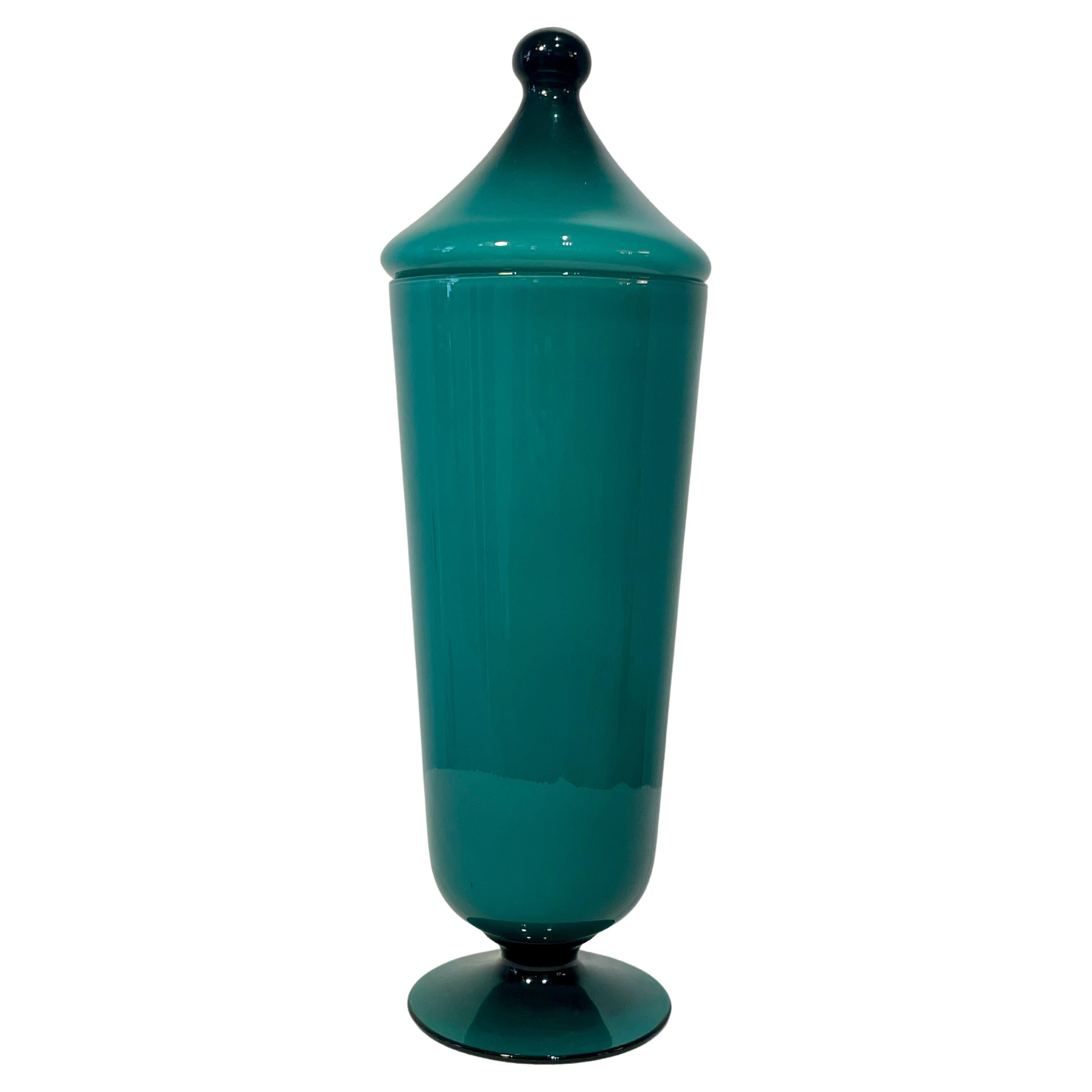 Turquoise Vintage Murano Glass Jar, Tall