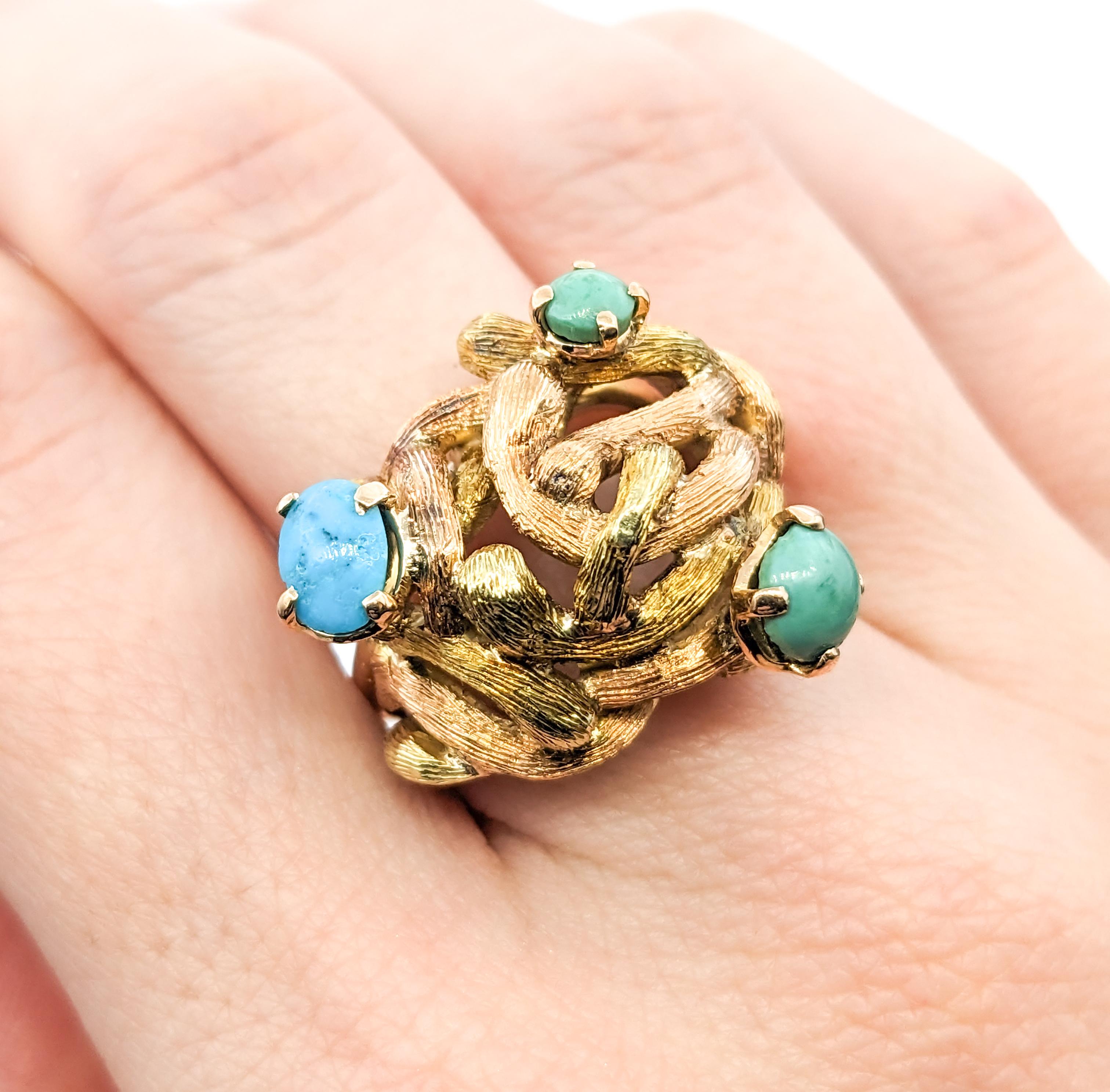 Bague vintage en or jaune avec turquoise en vente 6