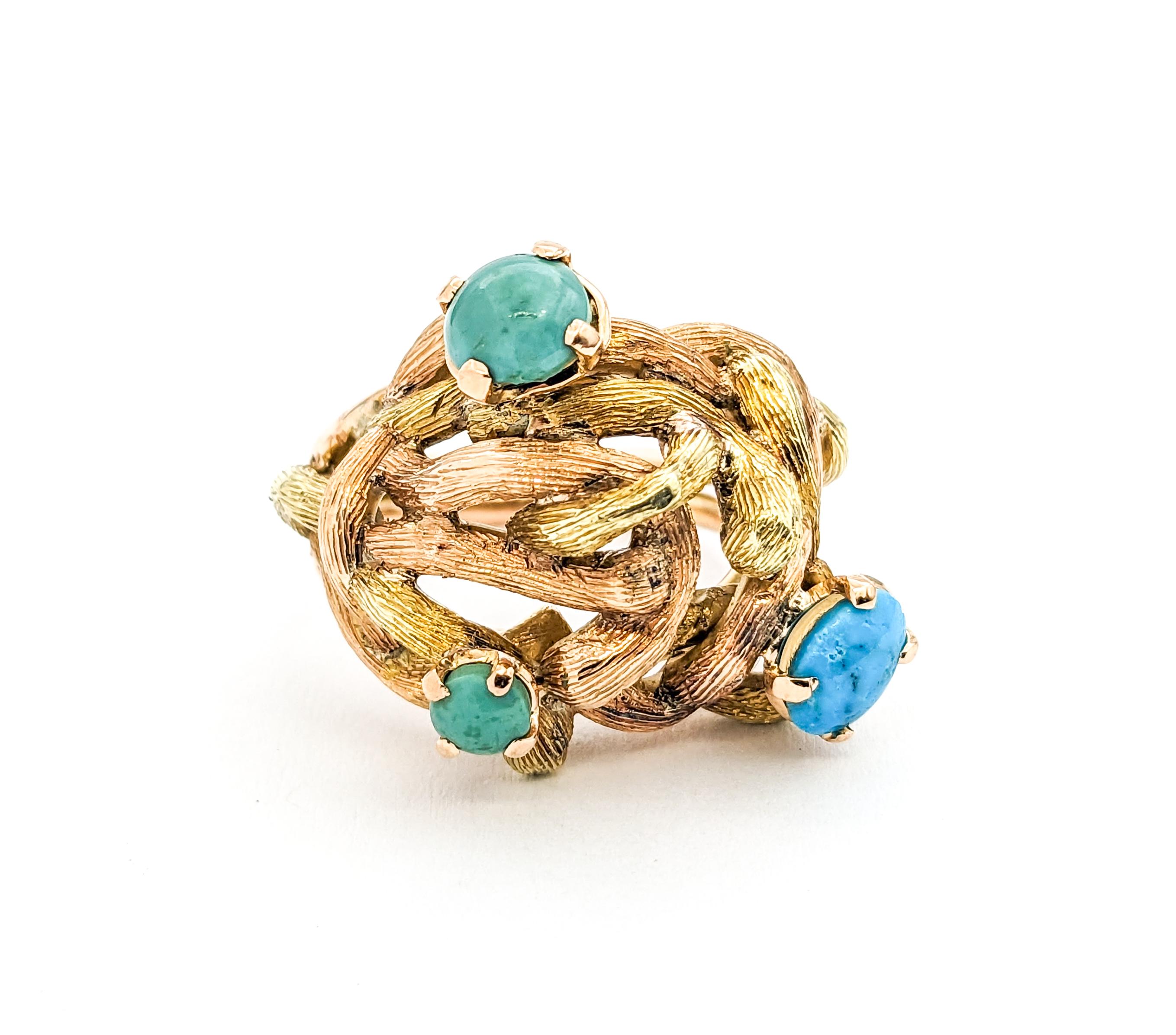 Bague vintage en or jaune avec turquoise en vente 2