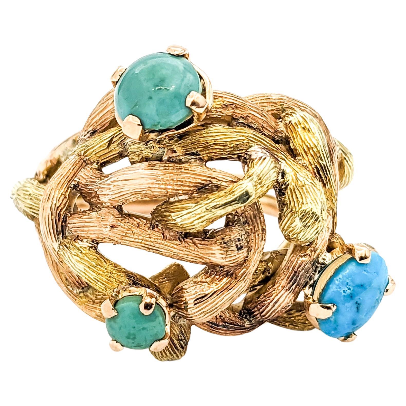 Turquoise Vintage Ring In Yellow Gold For Sale