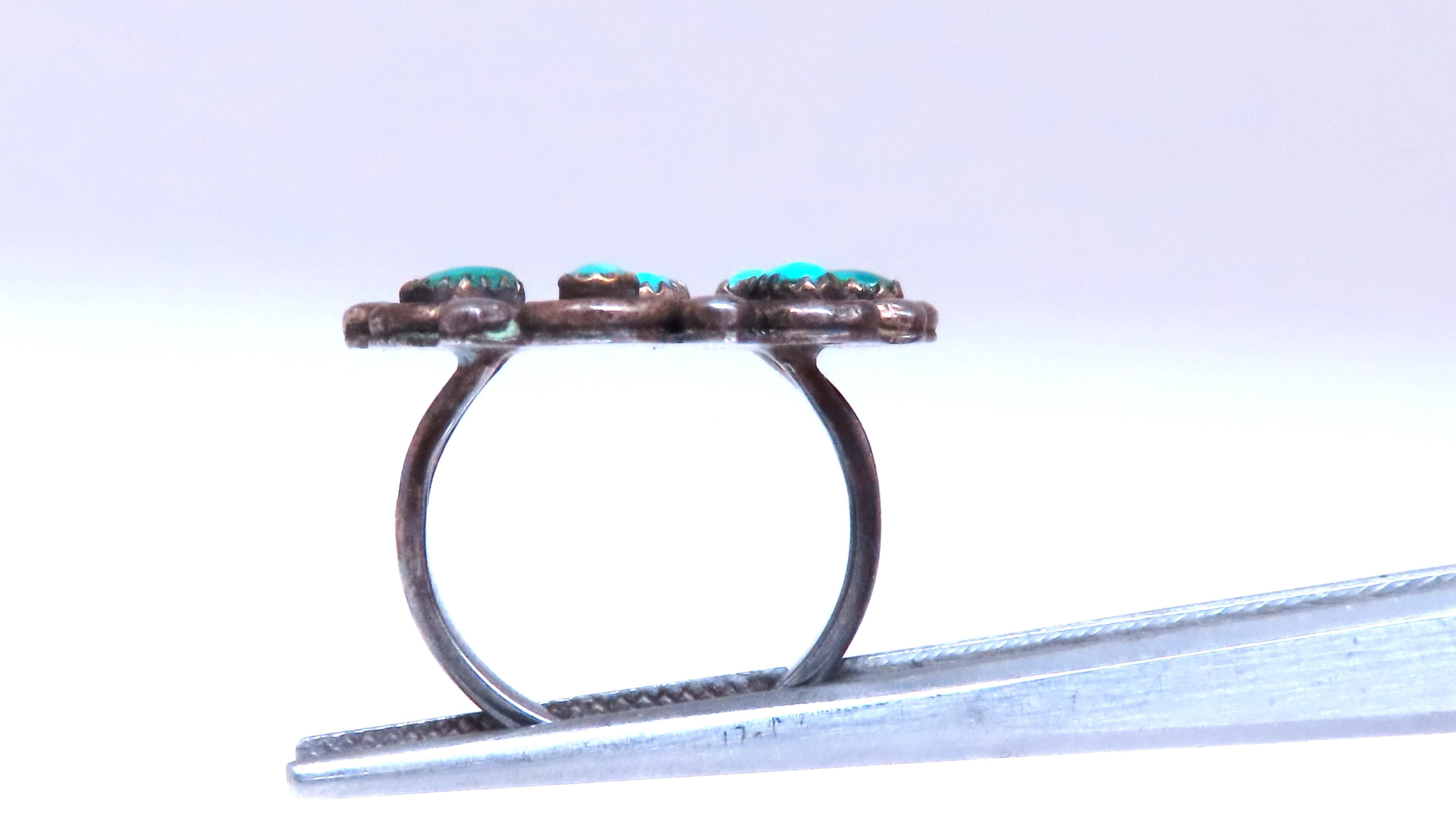 Anillo tribal de plata vintage turquesa 12544 Contemporáneo en venta