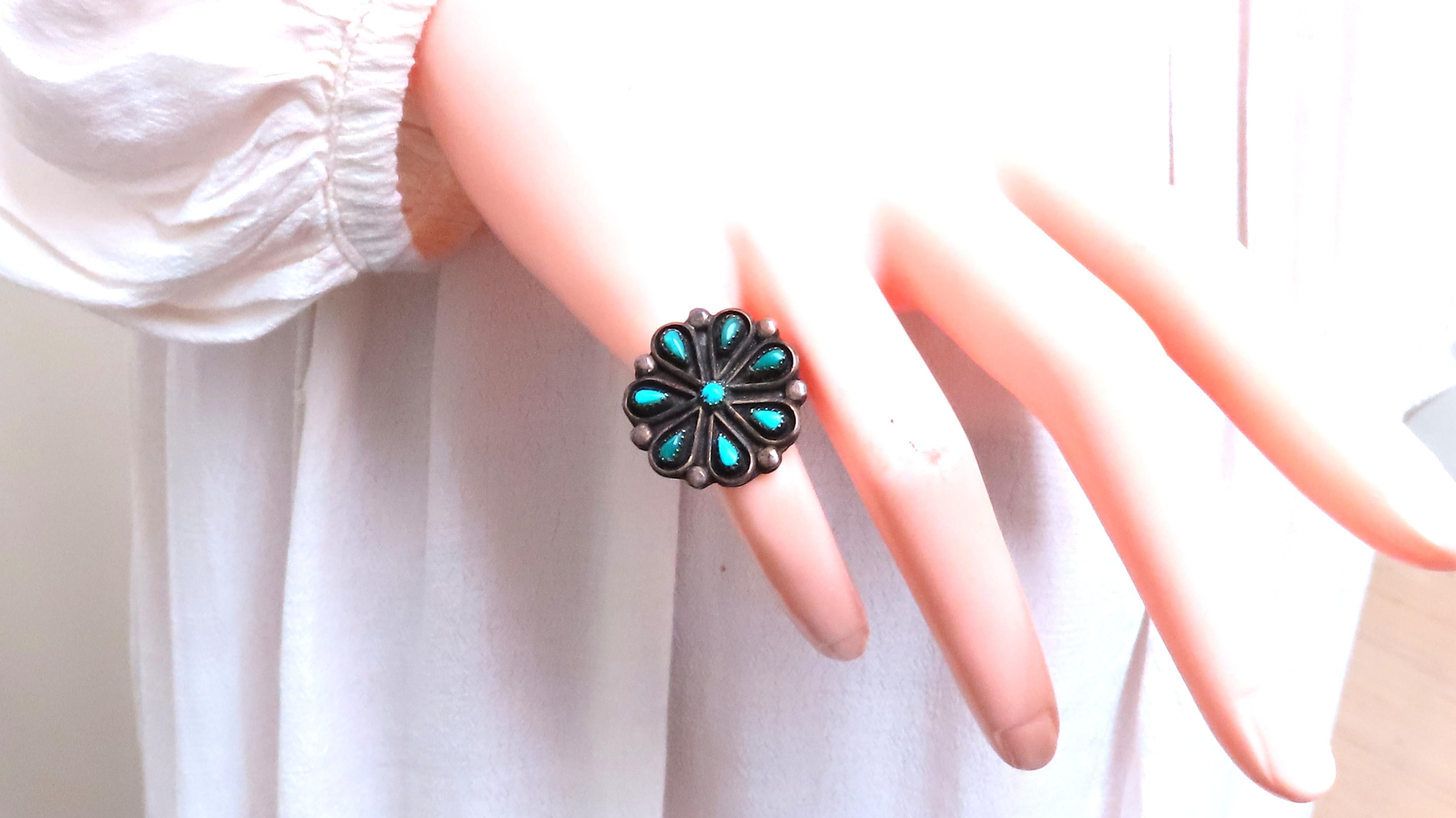 Anillo tribal de plata vintage turquesa 12544 en Bueno estado para la venta en New York, NY
