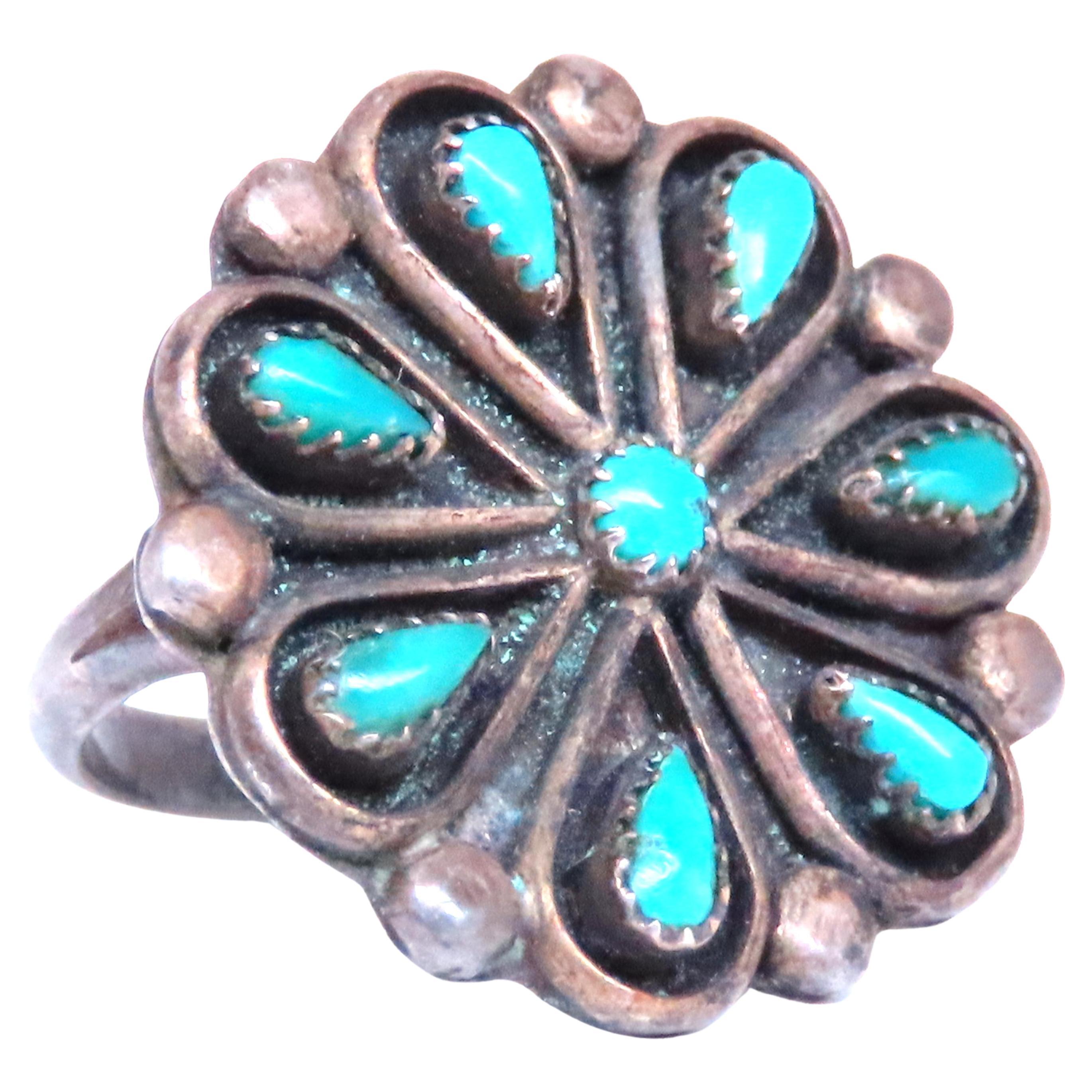 Anillo tribal de plata vintage turquesa 12544 en venta