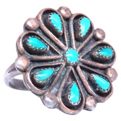 Anillo tribal de plata vintage turquesa 12544