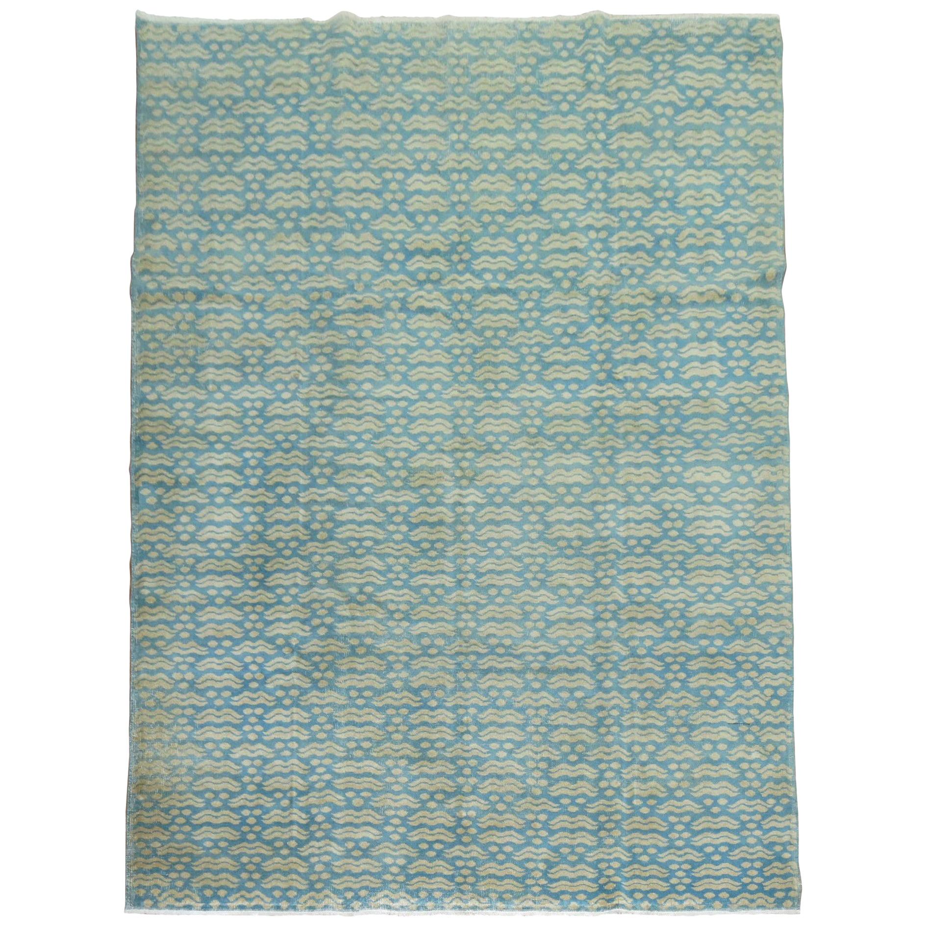 Turquoise Vintage Turkish Deco Rug