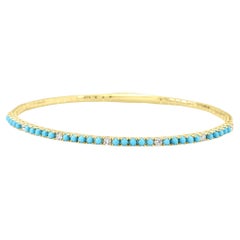 Turquesa y diamante  Pulsera brazalete de tenis de moda en oro de 14 quilates de 1,5 quilates