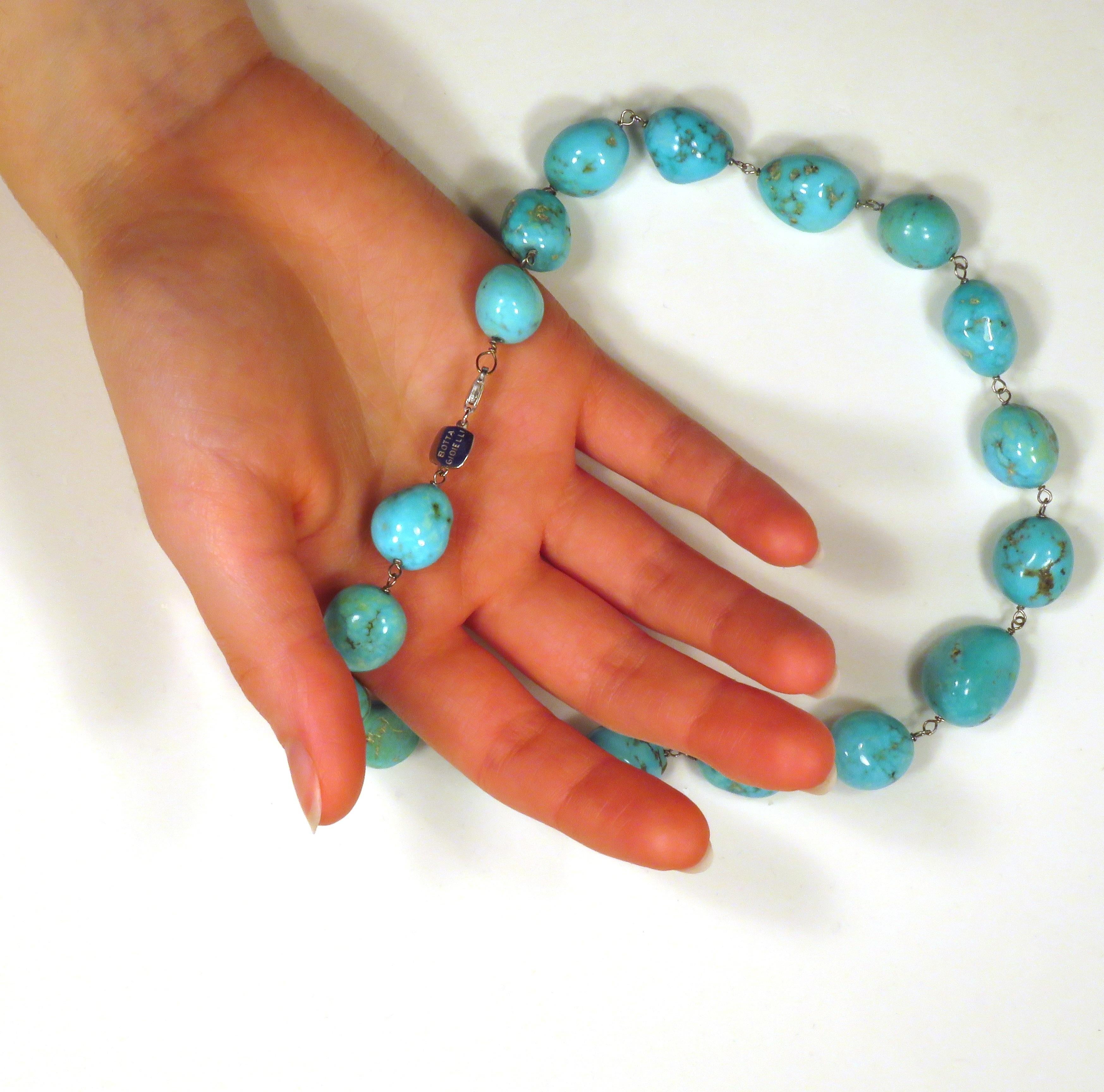 Turquoise White Gold Necklace Handcrafted in Italy by Botta Gioielli 1