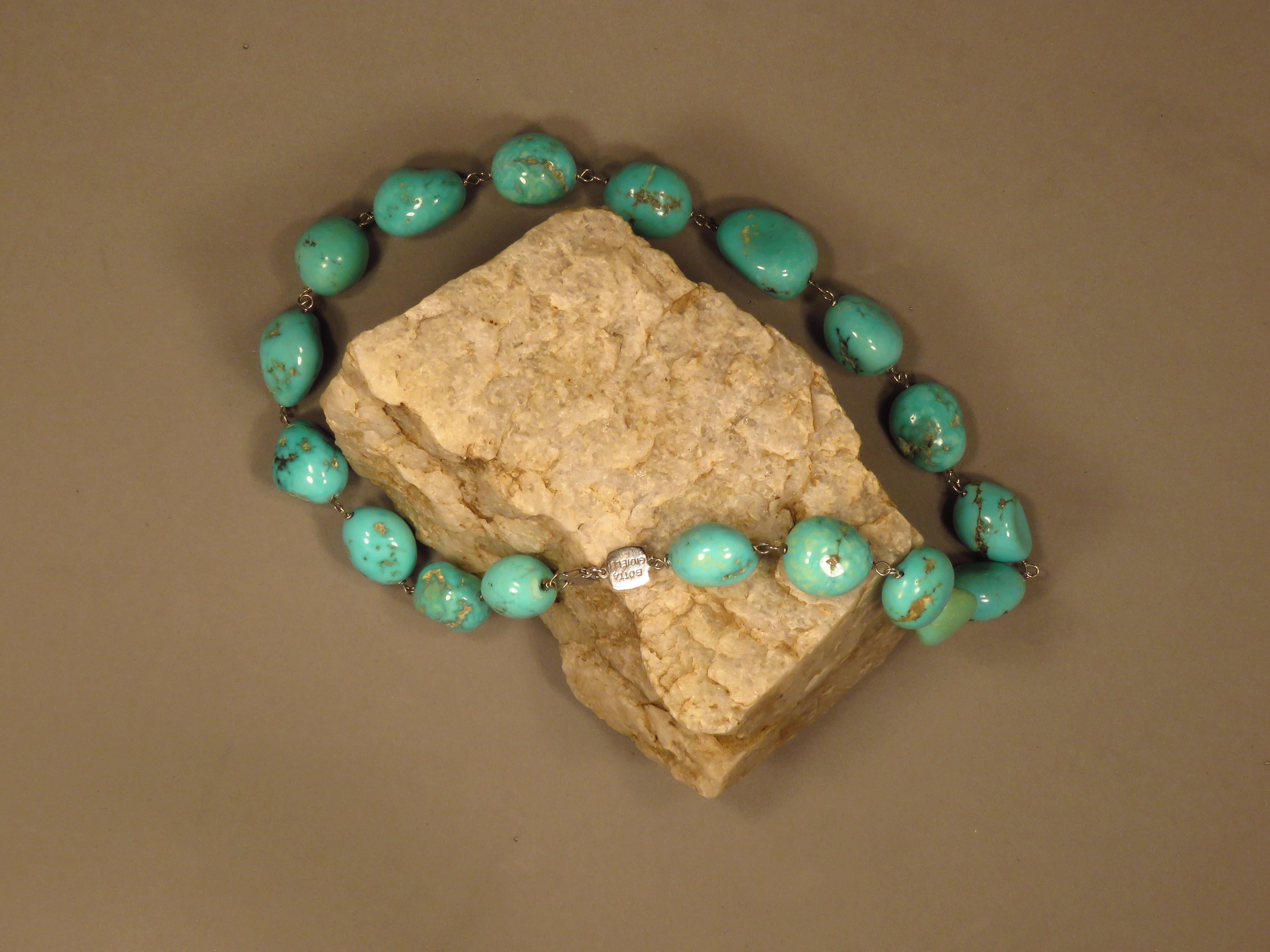 Turquoise White Gold Necklace Handcrafted in Italy by Botta Gioielli 2