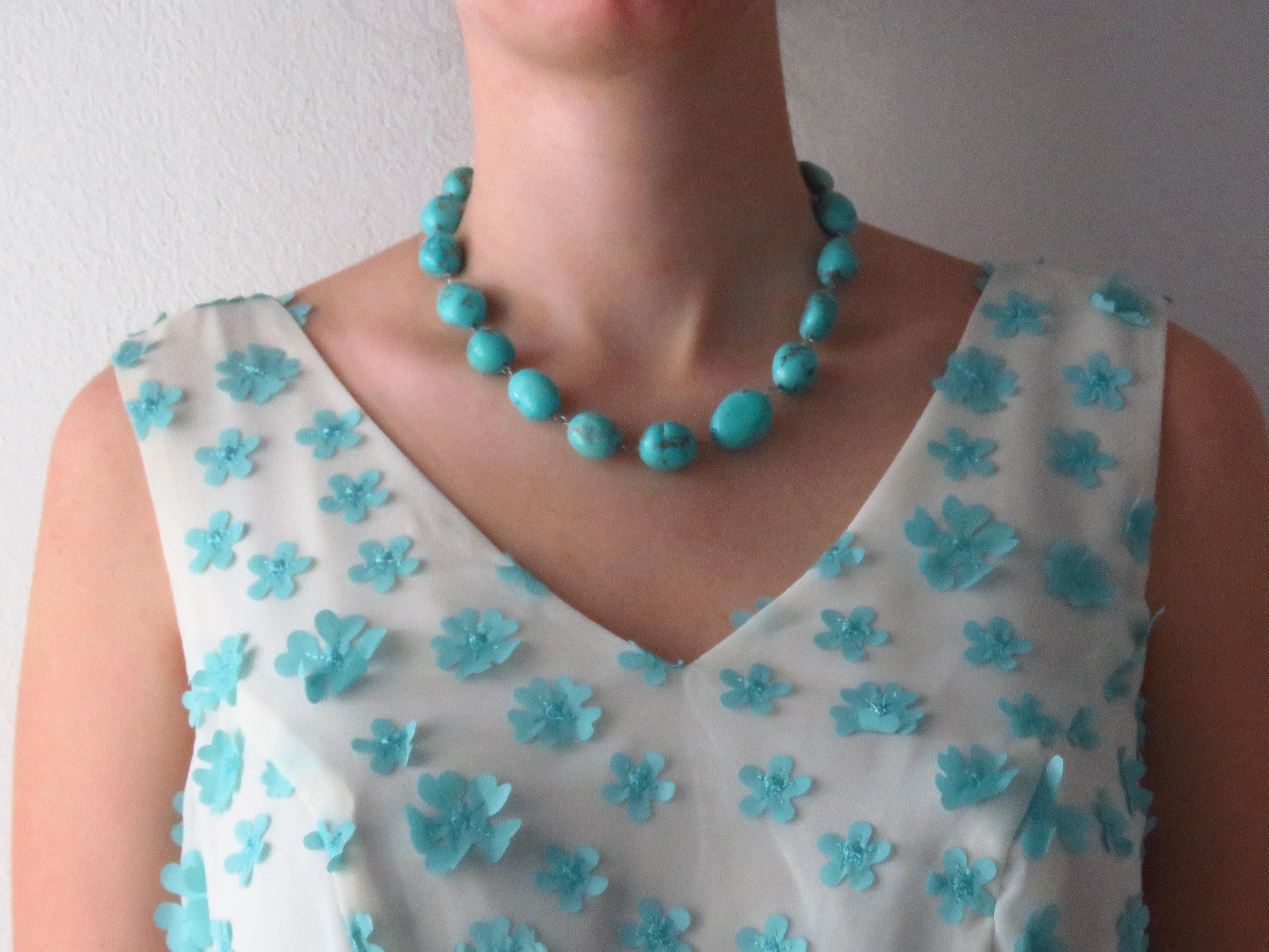 Women's Turquoise White Gold Necklace Handcrafted in Italy by Botta Gioielli