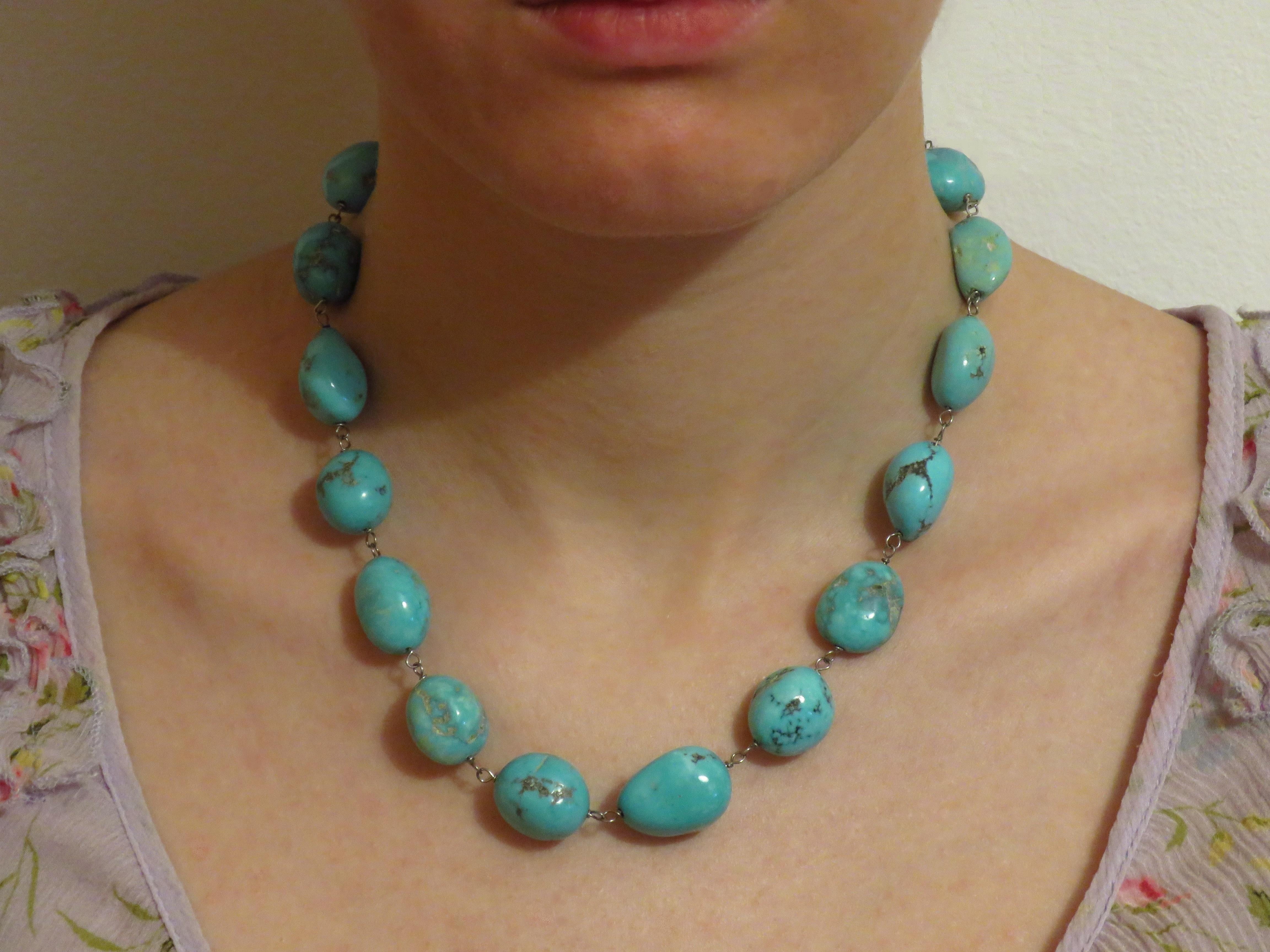Ball Cut Turquoise White Gold Necklace Handcrafted in Italy by Botta Gioielli