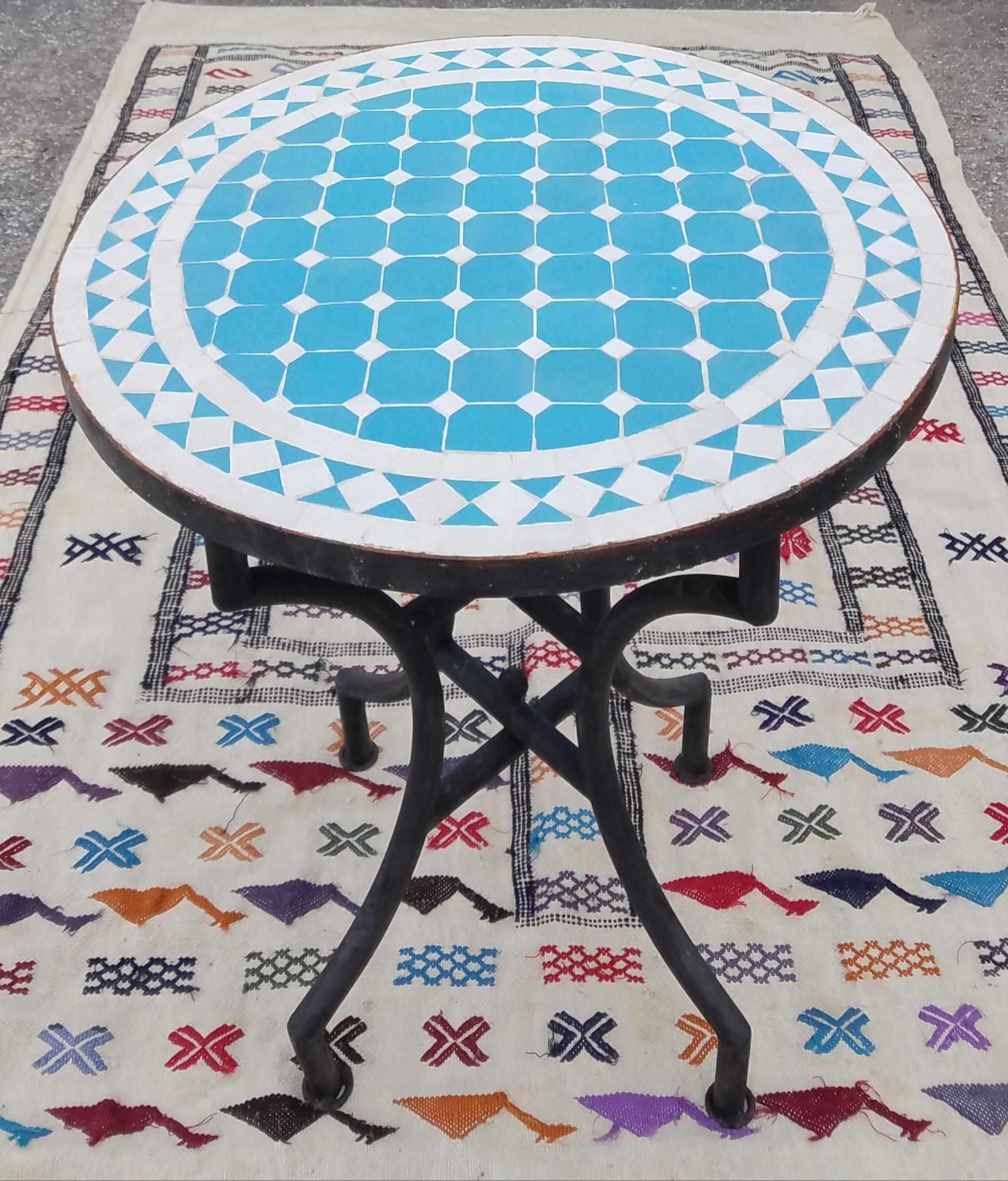 Turquoise / White Moroccan Mosaic Table - CR4 1