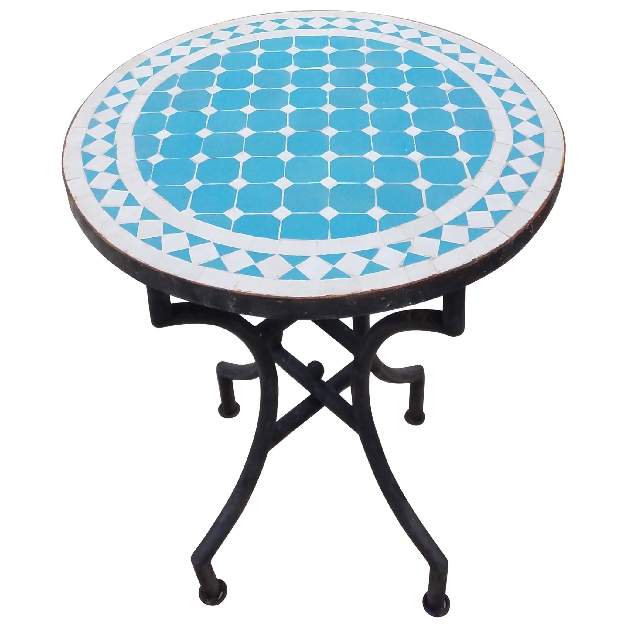 Turquoise / White Moroccan Mosaic Table - CR4